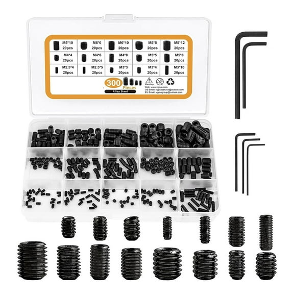 300pcs Hexagon Socket Head Cap Screws Bolts Stainless Steel Socket Head Screws 2.5/3/4/5/6/8mm Grub Screws