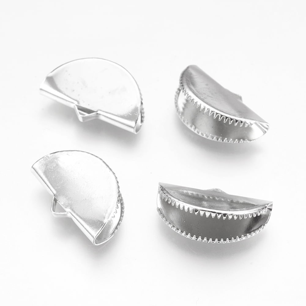 300pcs Iron Ribbon Crimp Ends Fan 12.5x20mm Hole: 1.5x2.5mm
