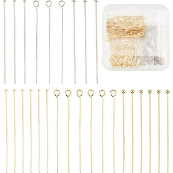 300pcs Jewelry Making Pins 1.5 Inch Head Eye Ball Pin Golden & Silver Jewelry Making Pin 21~23 Gauge Craft Pins for DIY Earrings Bracelets Necklaces Pendants Making Beading
