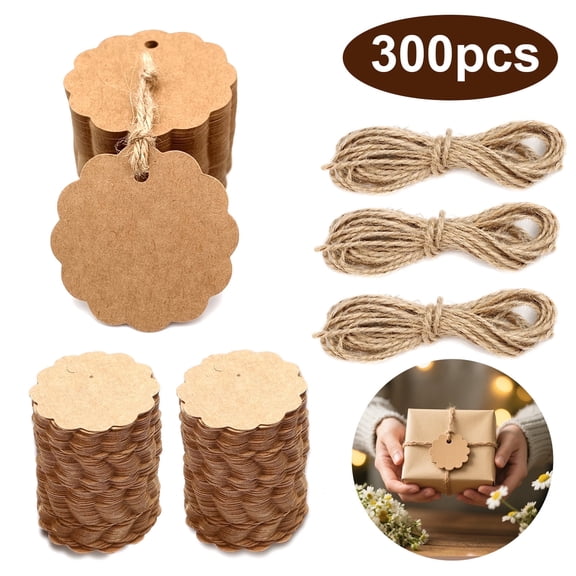 300pcs Kraft Paper Gift Tags , TSV Blank Gift Label with String Attached for DIY Crafts Clothes Holiday Decor