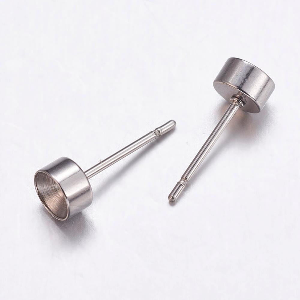 300pcs Non-304 Stainless Steel Stud Earring Findings for Pointed Back Rhinestone Flat Round Stainless Steel color Tray: 4mm 5x3mm Pin: 0.9mm