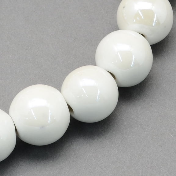 300pcs Pearlized Handmade Porcelain Round Beads White 8mm Hole: 2mm