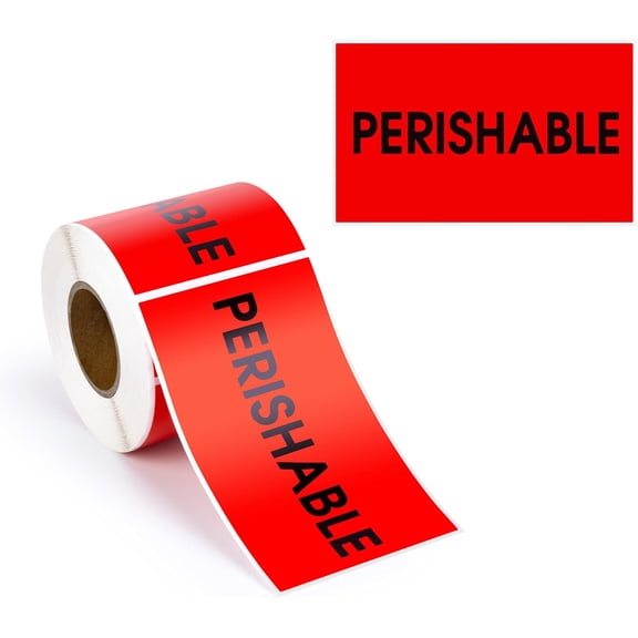 300pcs Perishable Labels for Shipping Receiving, 3" x 5" Bright Red Perforated Stickers