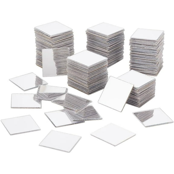 300pcs Square Mosaic Tiles 20mm Mini Mirror Tiles Self Adhesive Mirror Tiles for Crafts Silver Acrylic Mosaic Stickers for Photo Framing Vase Decoration Disco Dancing Ball