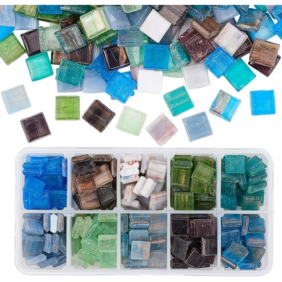 300pcs Square Mosaic Tiles Glass Mosaic Pieces Chips Vases Picture Frames Flowerpots Mosaic Pieces for DIY Crafts Home Decoration Arts Plates Handmade Jewelry and More Mixed Color