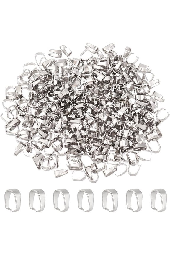 300pcs Stainless Steel Snap on Bails Pinch Bails Pendant Bails Connectors Hook Pendant Clasps for DIY Dangle Charms Neckalce Jewelry DIY Craft Making 7x6.5x3mm