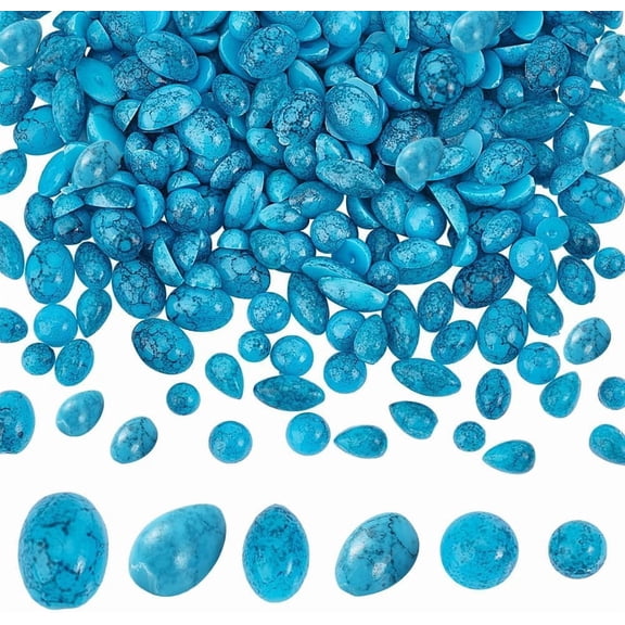 300pcs Turquoise Stone Cabochon 6 Styles Half Round Cabochon Tiles Oval Flatback Stones Texture Teardrop Stone Beads for Earrings Necklace Bracelet Jewelry Craft Making DIY