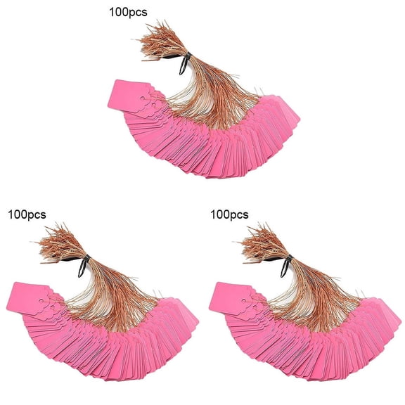 300pcs Waterproof Tags with String,Plastic Reusable Labels Hanging Marking Tags (Pink)