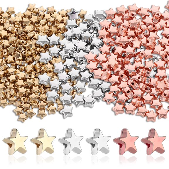 300pcs star shaped beads - red copper+white k+kc gold