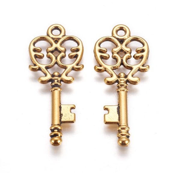 300pcs style Alloy Pendants Skeleton Key Alloy Pendants Lead Free and cadmium free Antique Golden 33x14x2mm Hole: 2mm