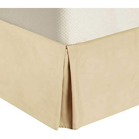 300tc cotton solid beige full pleated tailored bed skirt with 15 inches drop and split corners