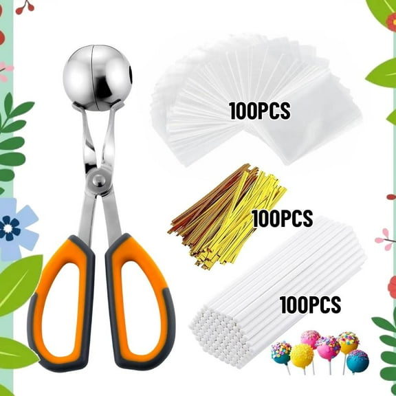 301 PACK Cake Pop Sticks and Wrappers Kit, Including Paper Lollipop Sticks, Clear Candy Treat Bags Parcel, Gold Twist Ties for Cakepop, Lollipop, Chocolate, Suckers