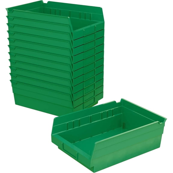 30150 Heavy Duty Shelf Bins, 12" x 8" x 4", Green, 12-Pack