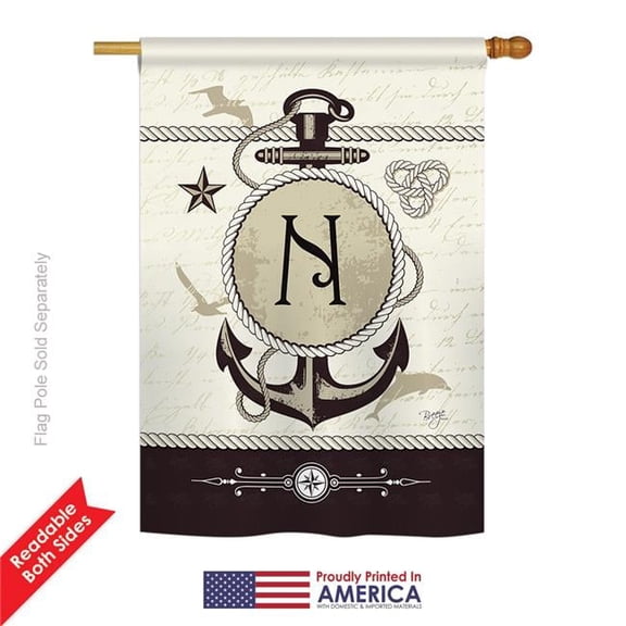 30196 Nautical N Monogram 2-Sided Vertical Impression House Flag 28 x 40 in.