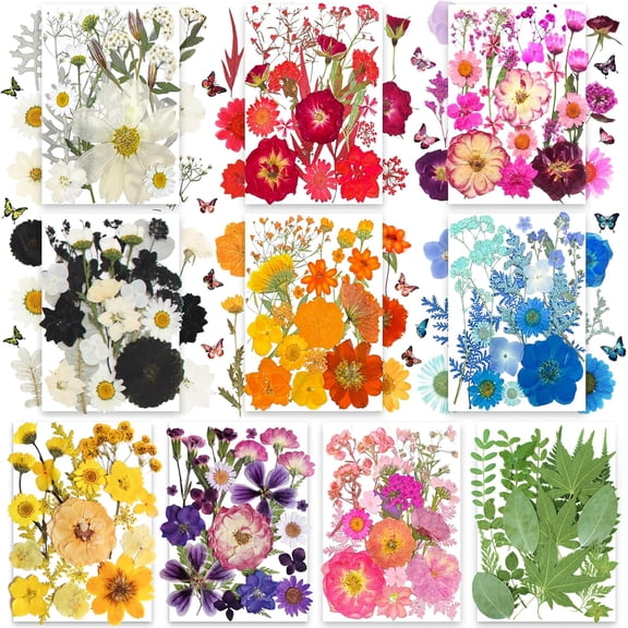 301Pcs Dried Pressed Flowers Leaves & Butterfly Stickers for Crafts,Real Natural Dry Pressed Flowers for Resin Molds Nails Art Candle Making Phone Cases DIY Art Crafts Jewelry Making