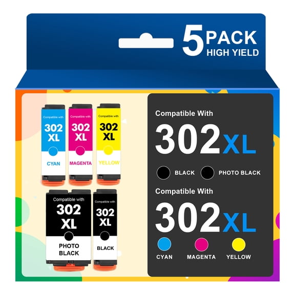 302 302XL Ink Cartridges Compatible for 302XL Ink for Epson Expression Premium XP-6000 XP-6100 Printer(2*Black Cyan Magenta Yellow)