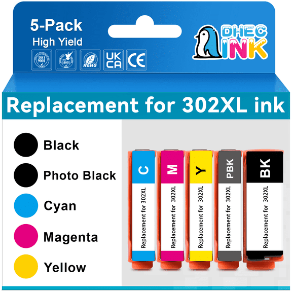 302 Ink Carridge Compatible for Epson 302XL Ink Cartridges Multipack T302 T302XL for Expression Premium XP-6000 XP-6100 Printer (Black Photo Black Cyan Magenta Yellow, 5-Pack)