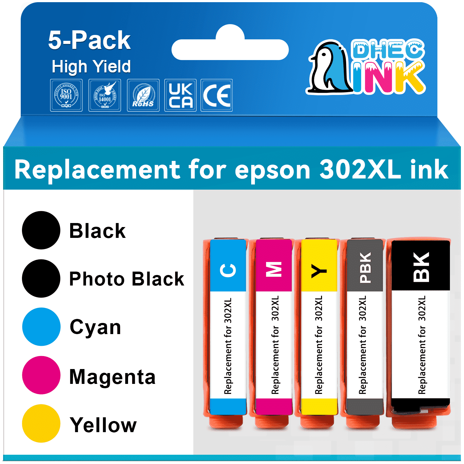 DHECINK 5-Pack 302XL Ink Cartridges for Epson Expression Premium XP ...