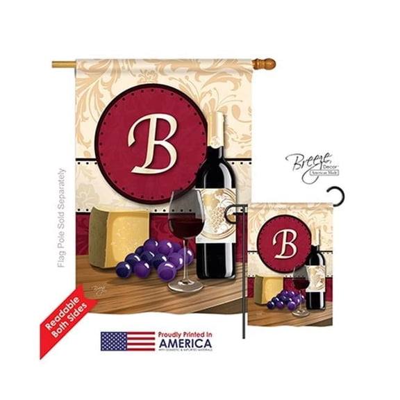 30210 Wine B Monogram 2-Sided Vertical Impression House Flag - 28 x 40 in.