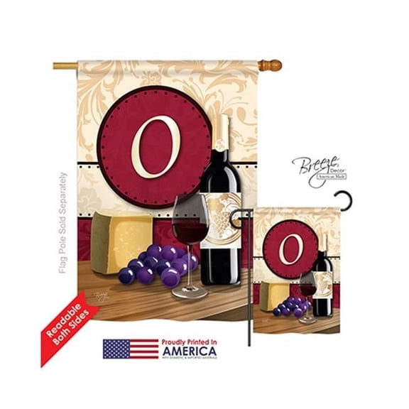 30223 Wine O Monogram 2-Sided Vertical Impression House Flag - 28 x 40 in.