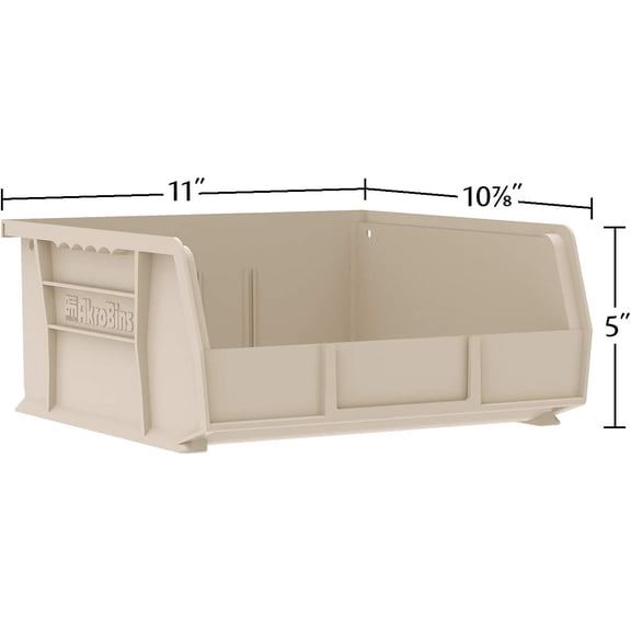 30235 AkroBins Plastic Storage Bins, Space-Saving Stackable Bins for Garage, Pantry, Craft Organization, 11" x 11" x 5", Stone, 6-Pack