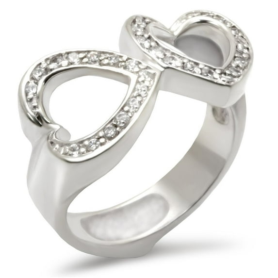High-Polished 925 Sterling Silver Ring with AAA Grade CZ in Clear for Women Style 30235