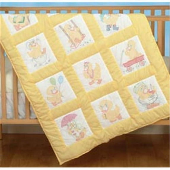 302385 Stamped White Nursery Quilt Blocks 9 in. x 9 in. 12-Pkg-Baby Ducks