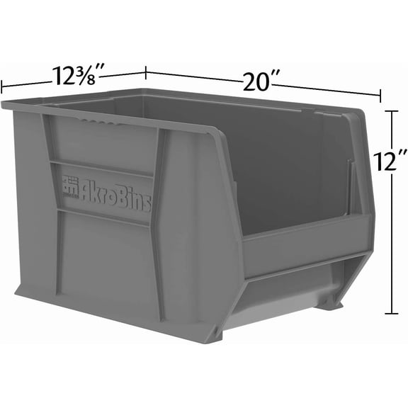 30282 Super-Size AkroBins Plastic Storage Bins, Space-Saving Stackable Bins for Garage, Classroom, Warehouse Organization, 20-Inch L x 12-Inch W x 12-Inch H, Grey, 2-Pack