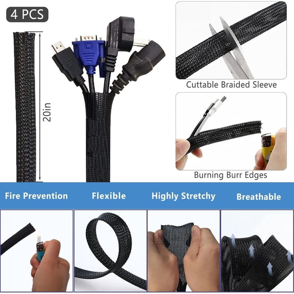 302PCS Cable Management Kit, 4 Cable Sleeves, 45 Clips, 11 Holders, 22 Rolls Straps, 200 Cable Ties & 20 Zip Tie Mounts for Computer, Desk & Home Wire Organization – Black