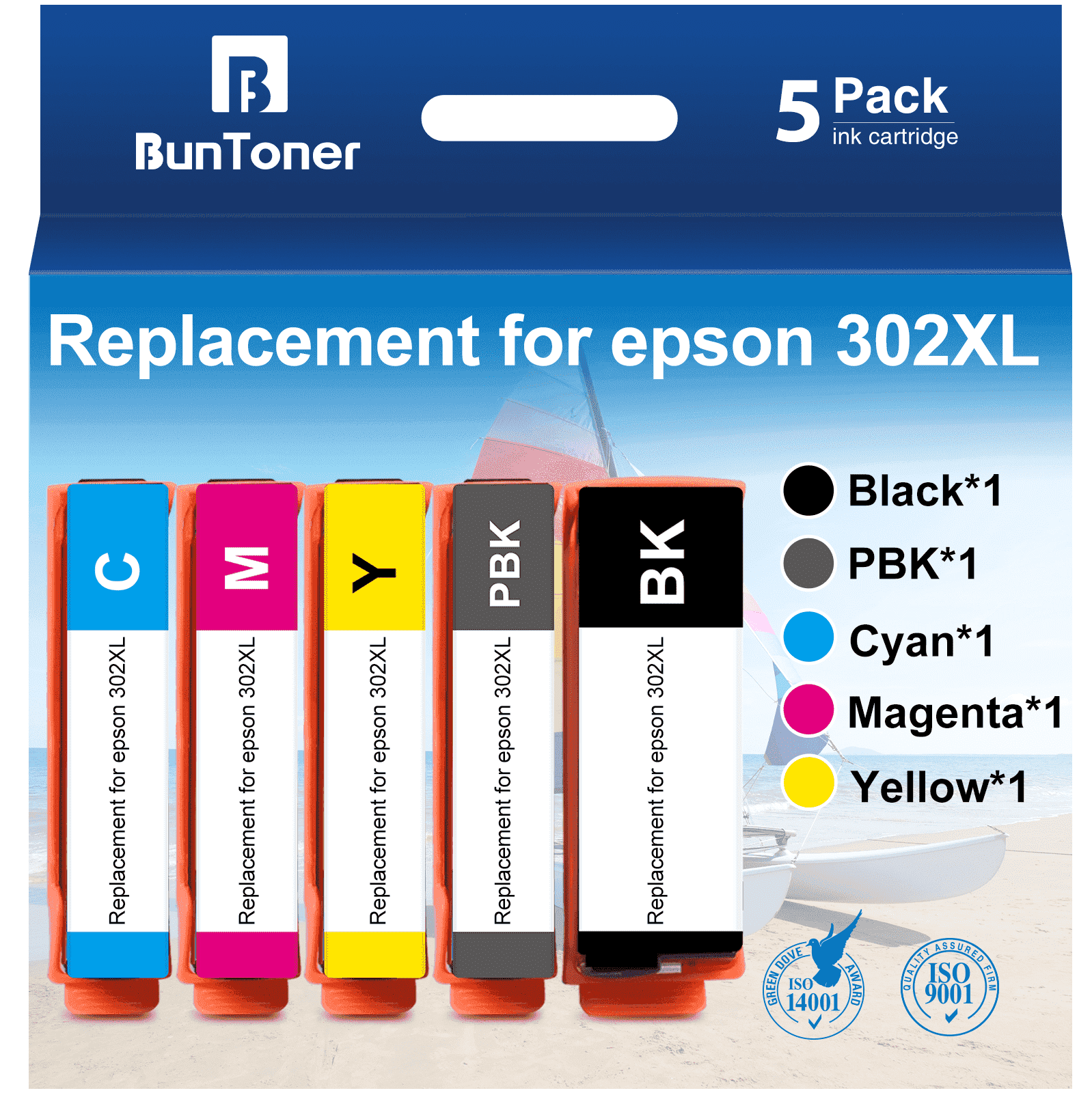 BunToner 302 Ink Cartridges Compatible for Epson 302XL for Expression Premium XP-6000 XP-6100 XP6000 XP6100 Printer