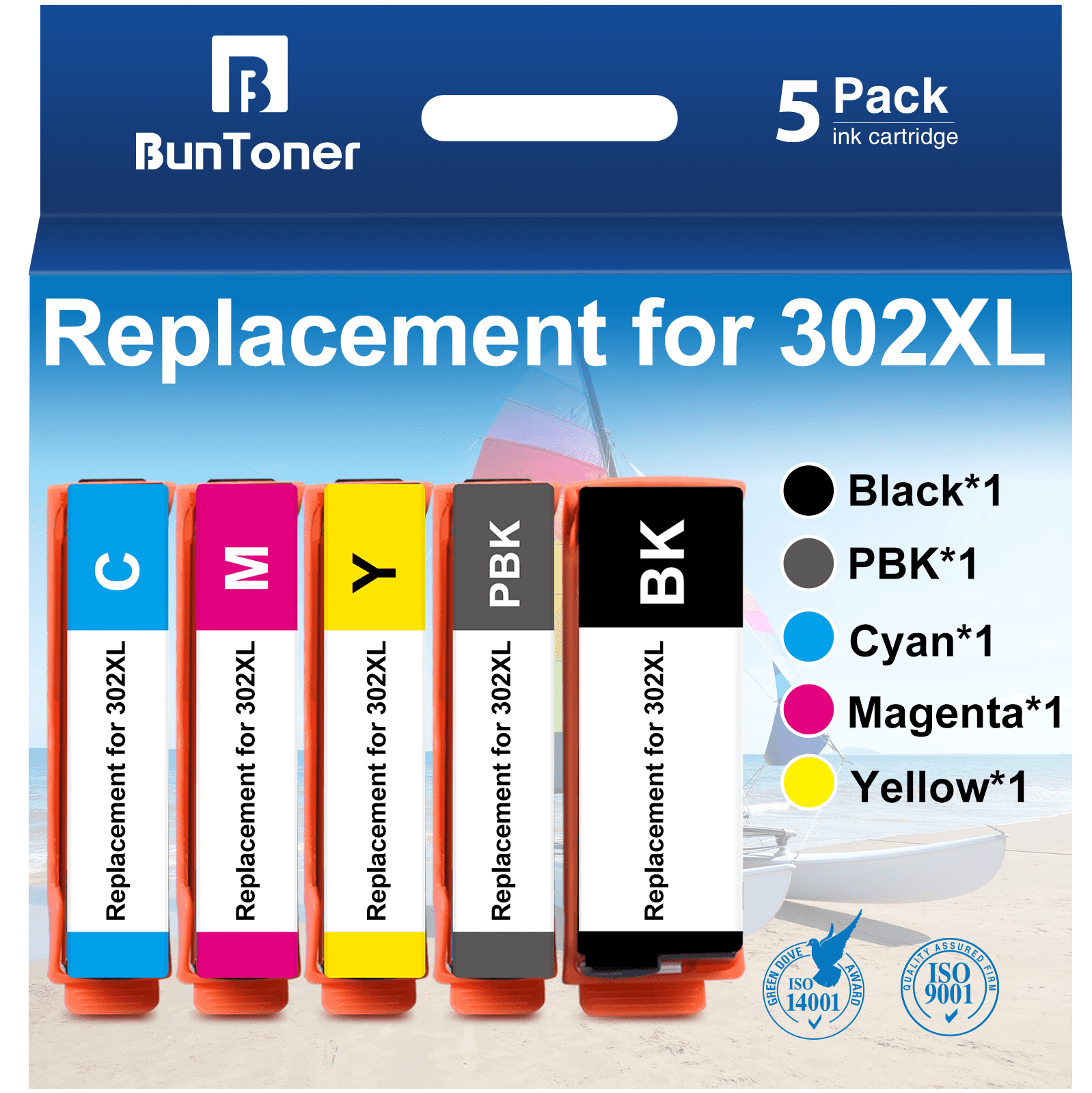 BunToner 302XL Ink Cartridge Replacement, Combo Pack 5 Colors, for ...