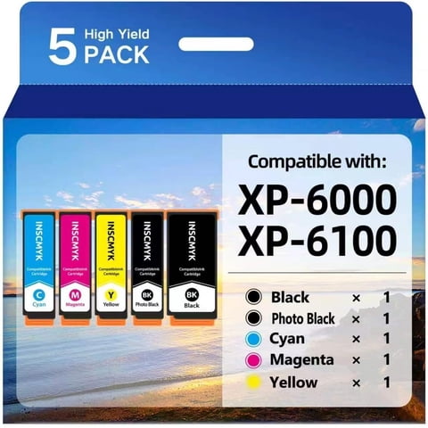 Ink Cartridge Compatible for Epson Inkjet Ink Cartridges for Expression Premium XP-6000 XP-6100 Printer (Black Photo Black Cyan Magenta Yellow, 5-Pack)