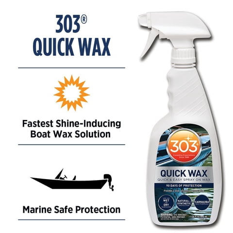 303 Marine Quick Wax - Quick & Easy Spray On Wax - 90 Days Of Protection - Provides a Slick, Protective, Glossy Shine - Use On Wet / Dry Surfaces - Carnauba Wax, 32oz. (30213) Packaging May Vary