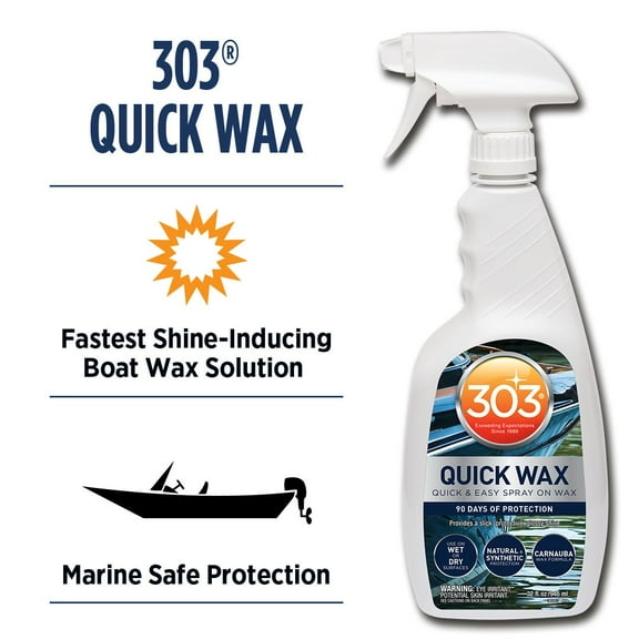 303 Marine Quick Wax - Quick & Easy Spray On Wax - 90 Days Of Protection - Provides a Slick, Protective, Glossy Shine - Use On Wet / Dry Surfaces - Carnauba Wax, 32oz. (30213) Packaging May Vary