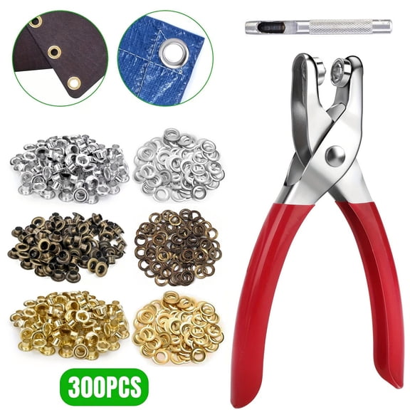 303 Pcs Grommet Eyelet Pliers Tool Kit, Fabric Leather Hole Eyelets and Grommets Punch Pliers with 300 Metal Eyelets for Belt Shoes Cloths