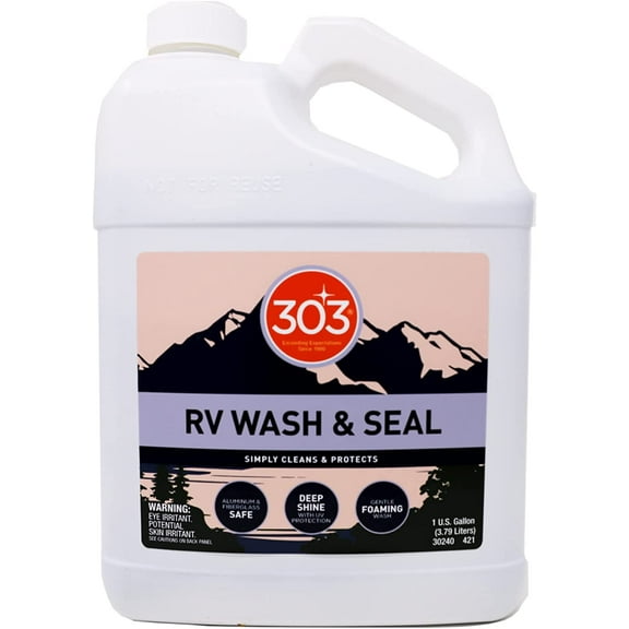 303 Products RV Wash & Seal - Clean, Streak-Free Finish, pH Neutral with High Foaming Formula, Provides A Deep Gloss Finish on RVs, Campers, Pop-ups, and Motorhomes, 1 Gallon (30240)