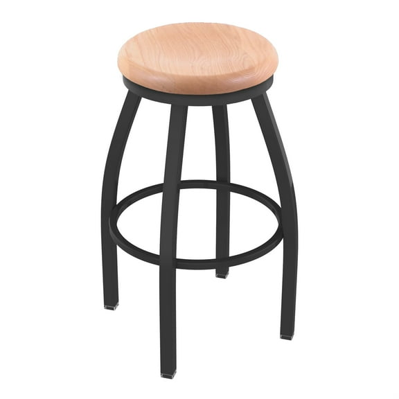 3030 30" Stationary Bar Stool with Black Wrinkle Finish and Medium Maple Seat