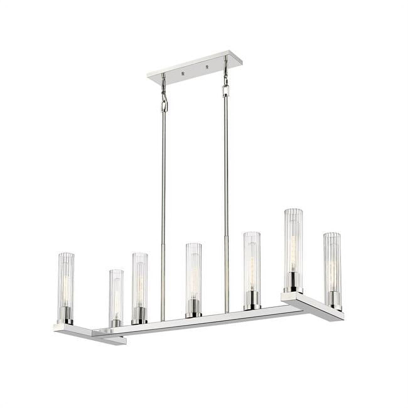 Polished Nickel Linear Chandelier with Clear Glass Shades