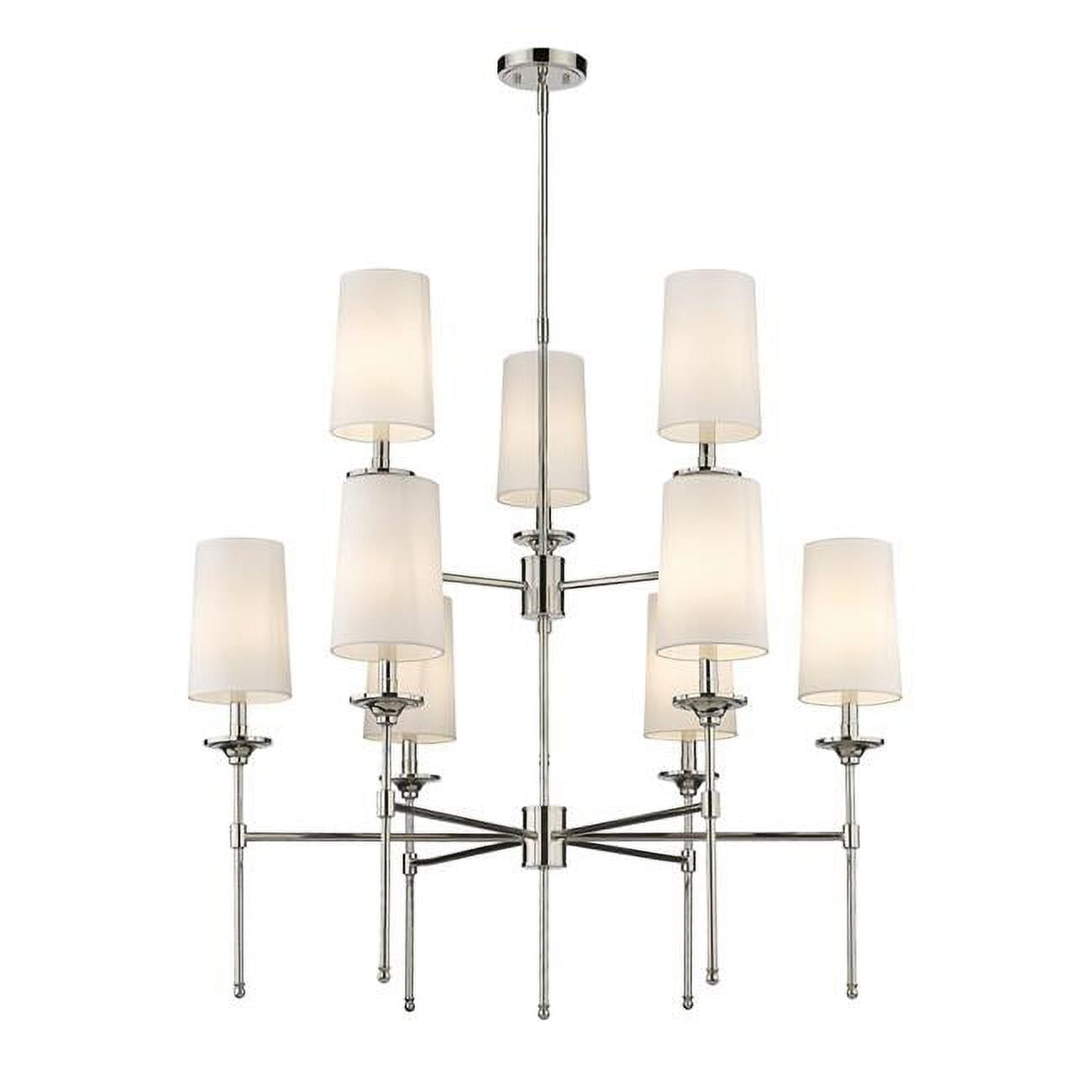 Polished Nickel 9-Light Chandelier with Off-White Shades