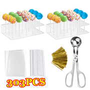 303pcs Cake Pop Maker Kit, Meat Baller with Handles,15-Hole Acrylic Holder Lollipop Maker Kit Cake Pop Mold for Lollipop Candy Cake Chocolate