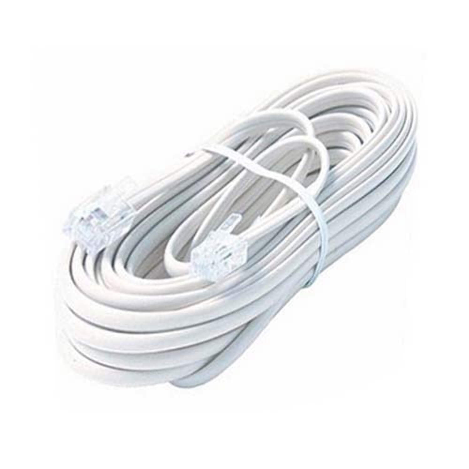 Steren 7ft 4C Modular Flat Telephone Line Cord White - RJ11, RJ-11