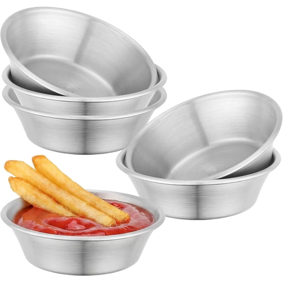 304(18/8) Stainless Steel Sauce Ramekins, 2.5oz (75ml) Set of 6 Mini Small Metal Dipping Bowls, Reusable Condiment Containers Silver Dishes for Syrup, Soy, Side Dishes, Oven Dishwasher Safe