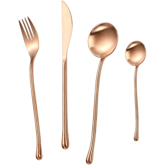 304 Flatware Set Matte Copper Silverware Set Satin Finished 18/8 Stainless Steel Cutlery Set with Round Handle 24 Piece Wedding Housewarming Gift Service for 6 - Rose Gold