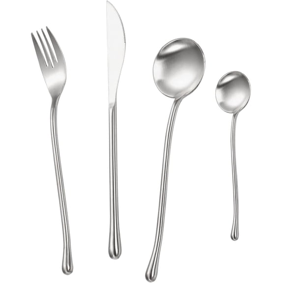 304 Flatware Set Matte Silver Silverware Set Satin Finished 18/8 Stainless Steel Cutlery Set with Round Handle 24 Piece Wedding Housewarming Gift Service for 6