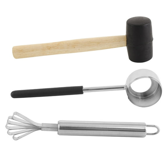 304 Food Grade Stainless Steel Coconut Opener & Scraper with Rubber Hammer Tool Set