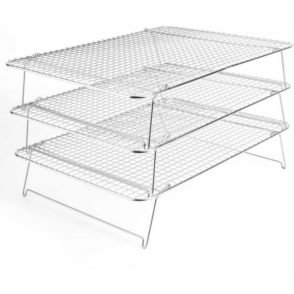 304 Grade Stainless Steel Baking Rack 3-Tier Stackable Cooling Rack Set for Baking Cooking Grilling - 16.5" x 12"