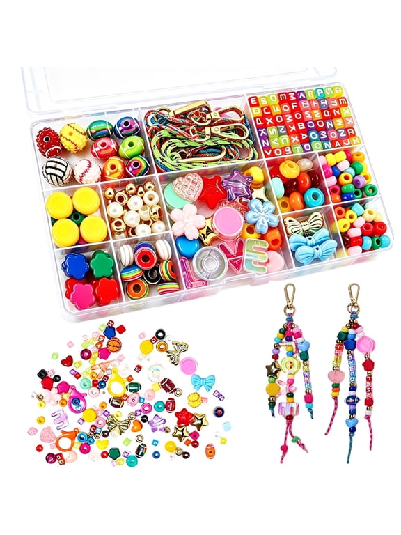 304 Pcs DIY Keychain Making Kit, Multicolor Plastic Beads with Letter Heart Star Smile Face Shapes, Safe Materials Jewelry Craft Supply Set for Bag Charm, Phone Chain, Creative Gift