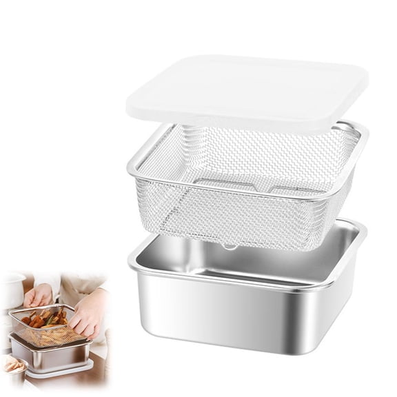 304 Rust-Resistant Steel Colander Set with Airtight Lid,2500 ML Rice Washing Bowl and Kitchen Strainer Set, 3-in-1 Metal Food Storage Container for Fruit Veggie Prep, Mixing Prep Bowl