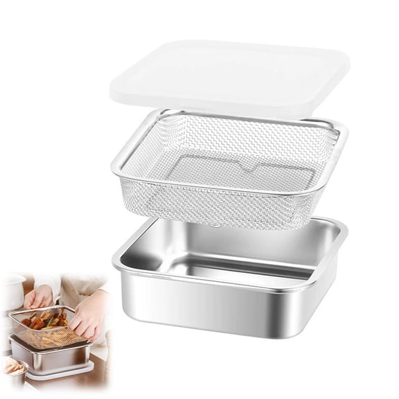 304 Rust-Resistant Steel Colander Set with Airtight Lid,2500 ML Rice Washing Bowl and Kitchen Strainer Set, 3-in-1 Metal Food Storage Container for Fruit Veggie Prep, Mixing Prep Bowl