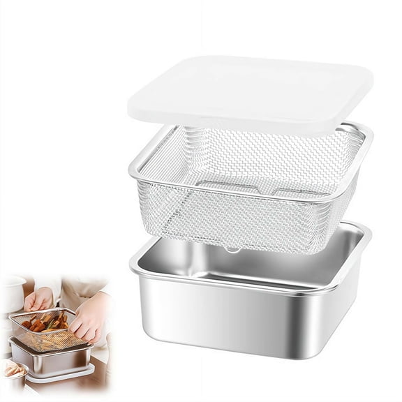 304 Rust-Resistant Steel Colander Set with Airtight Lid,2500 ML Rice Washing Bowl and Kitchen Strainer Set, 3-in-1 Metal Food Storage Container for Fruit Veggie Prep, Mixing Prep Bowl